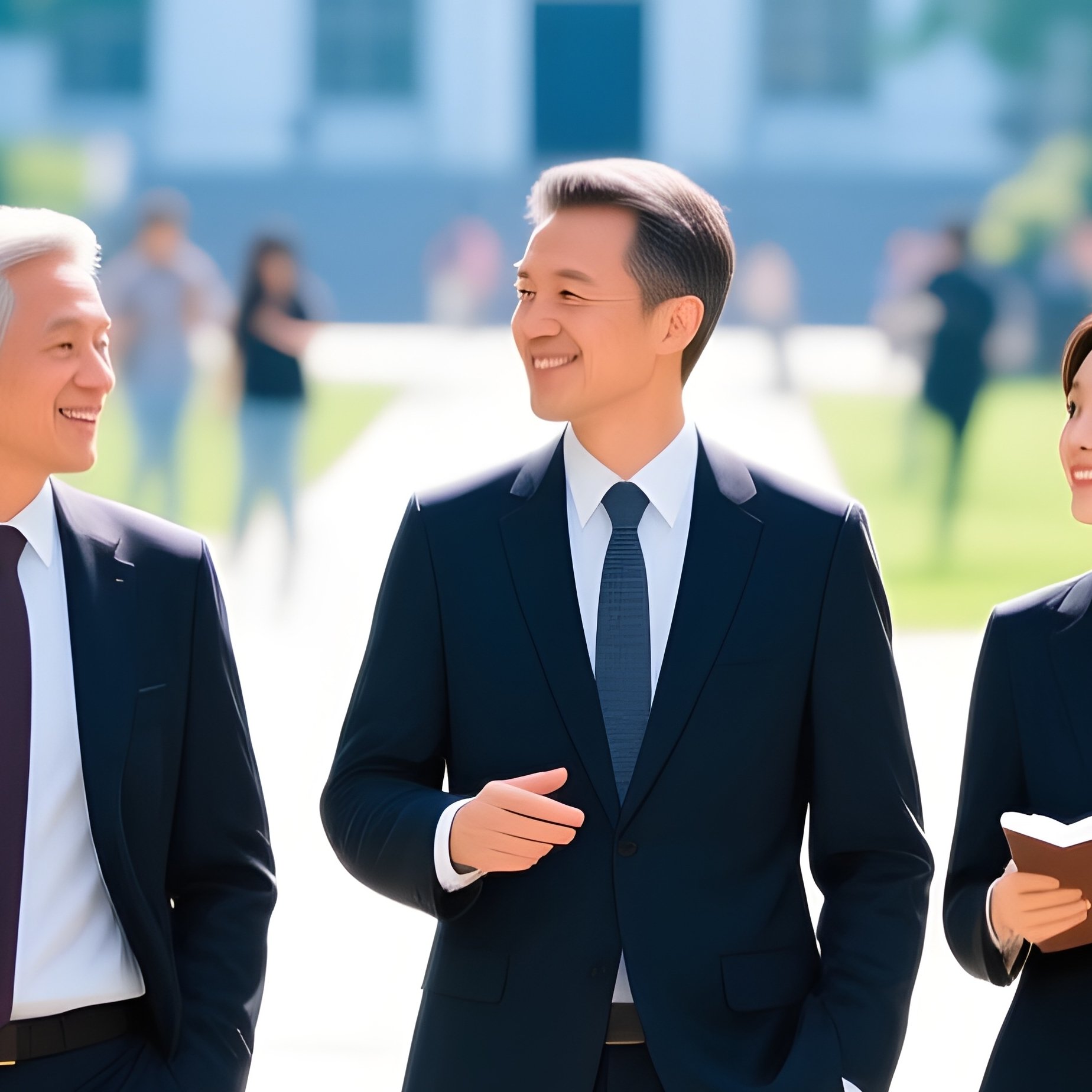 Five Prettily Dressed University Professors Walking On Campus - Full Resolution Quality Preview