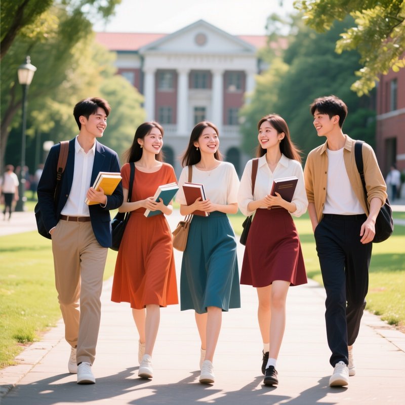Five Prettily Dressed University Student Boys