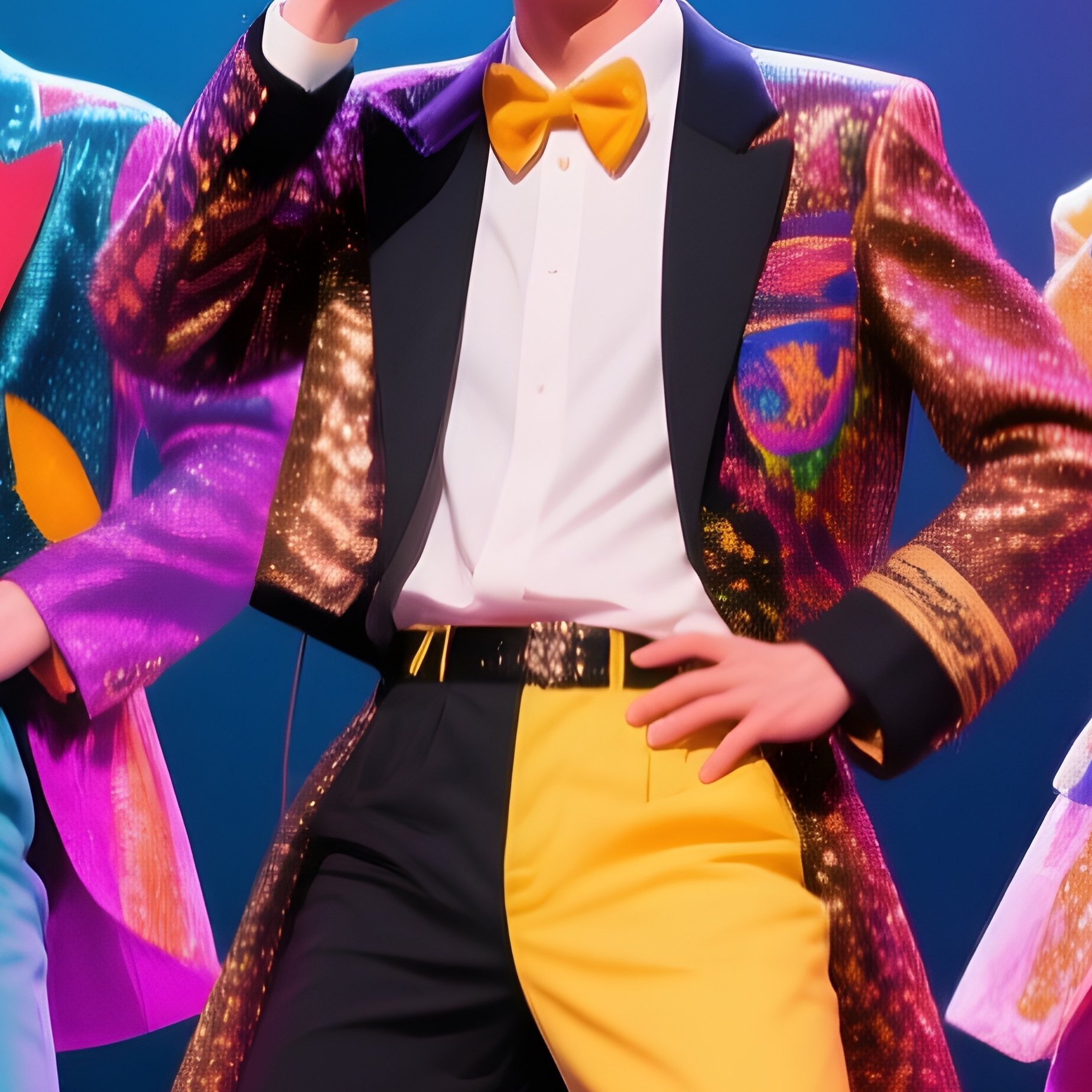 Five Prettily Dressed University Student Boys In Costumes On Stage - Full Resolution Quality Preview