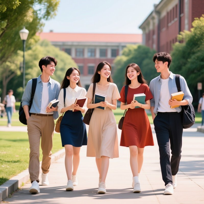 Five Prettily Dressed University Student Boys On Campus