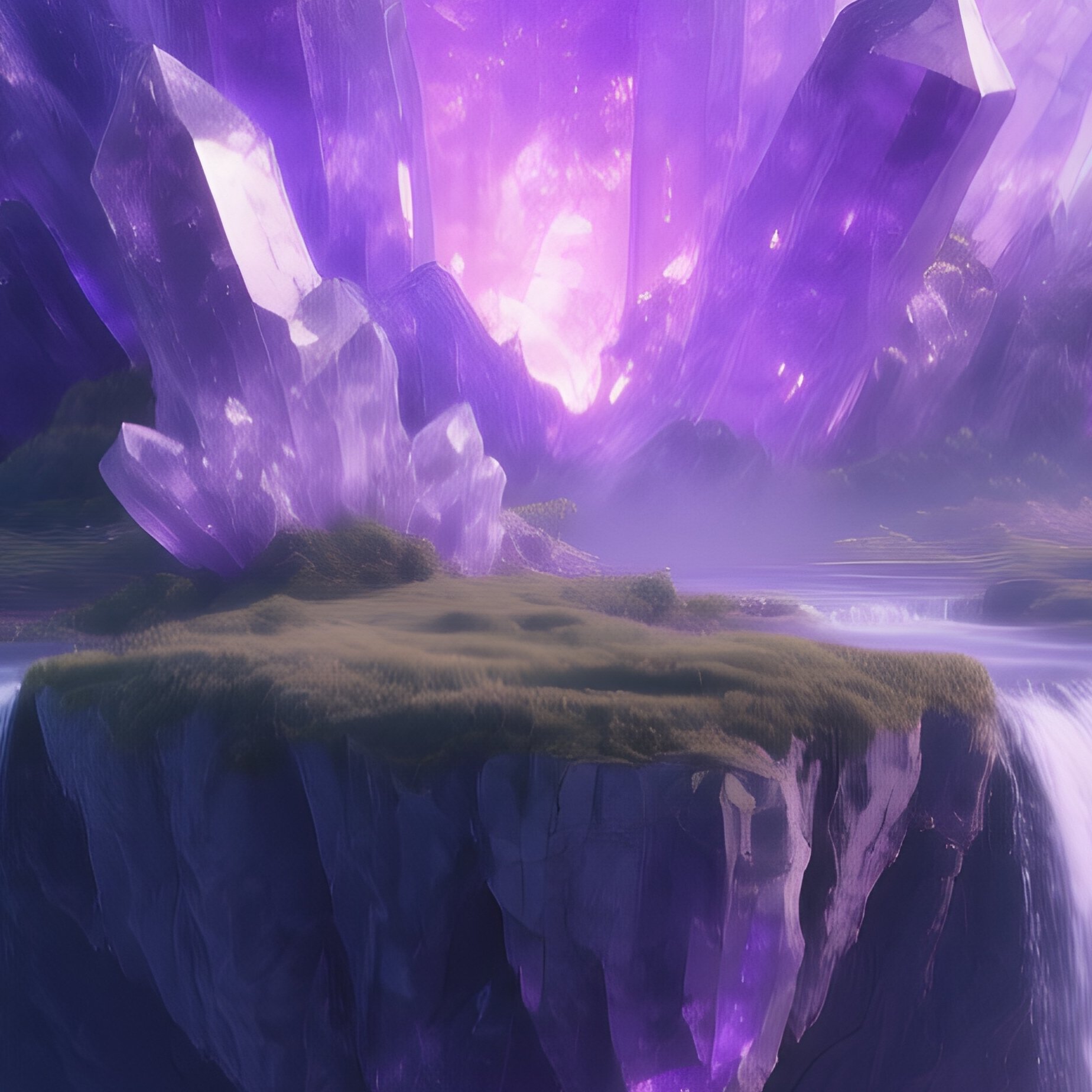 Floating Island Amethyst Waterfalls - Full Resolution Quality Preview
