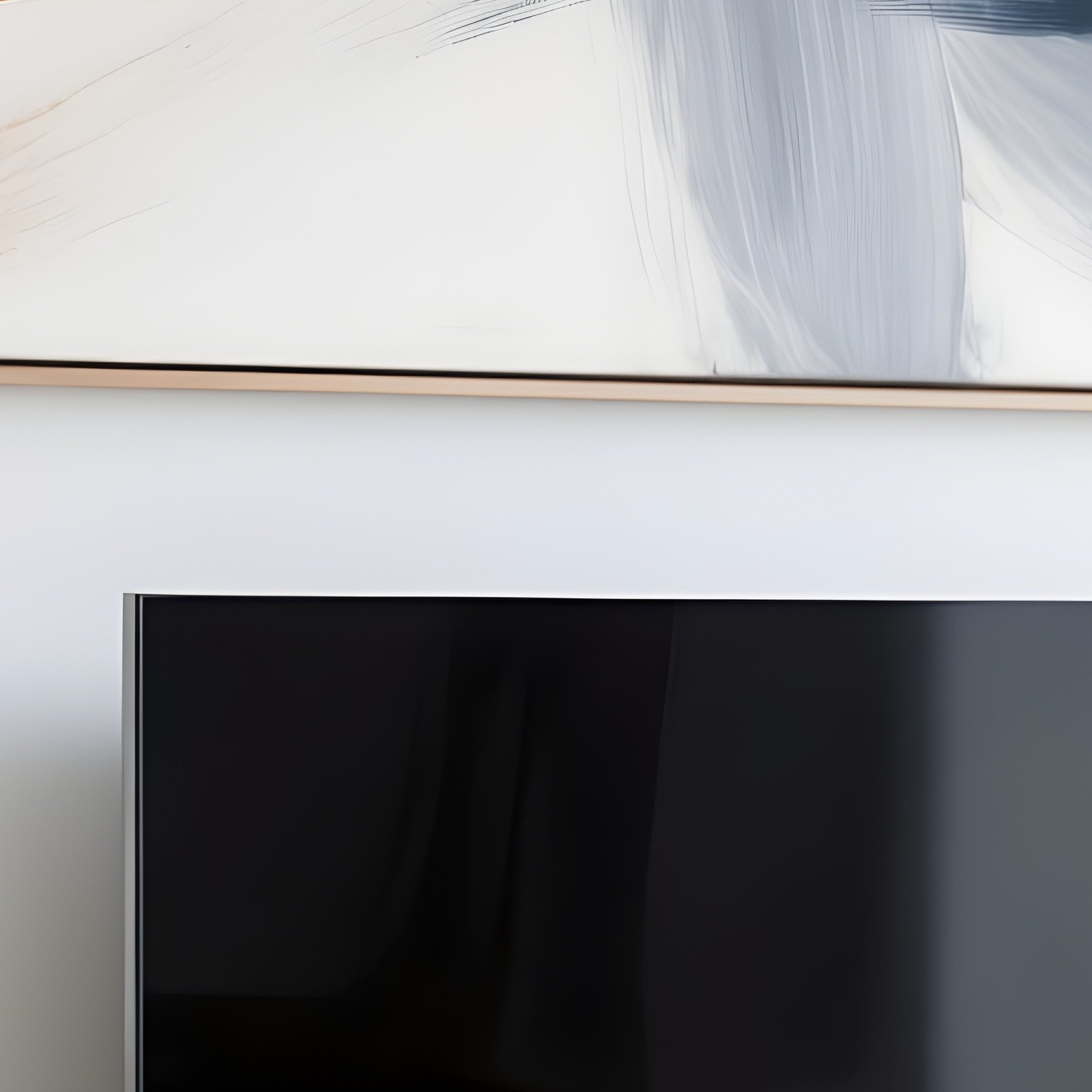 Floating Media Console Light Oak White Wall Abstract Painting - Full Resolution Quality Preview