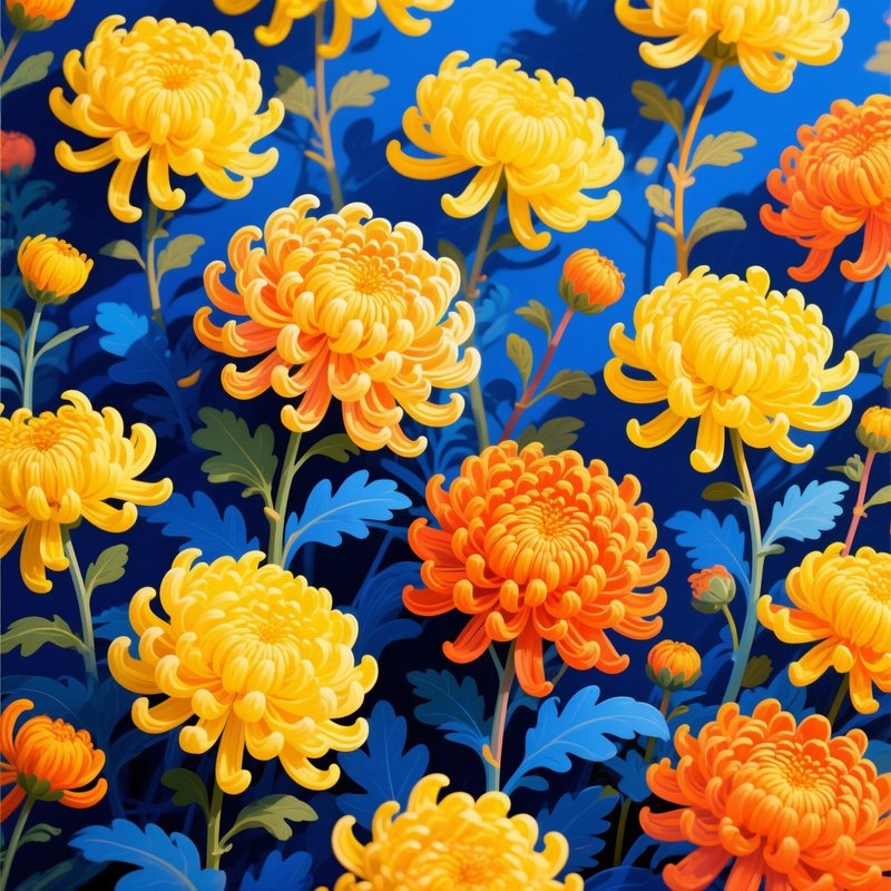 Floral Pattern Featuring Chrysanthemums Floral Chrysanthemum