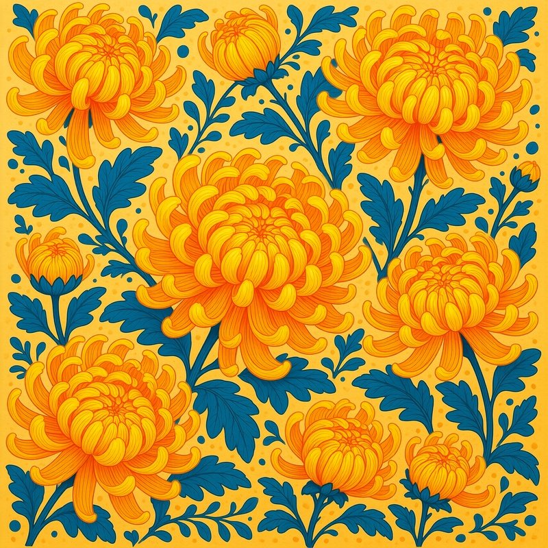 Floral Pattern Featuring Chrysanthemums Floral Chrysanthemum