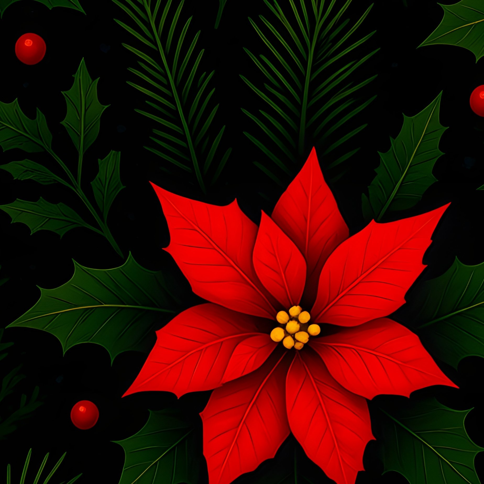 Floral Pattern Featuring Winter Plants And Flowers Winter Floral - Full Resolution Quality Preview