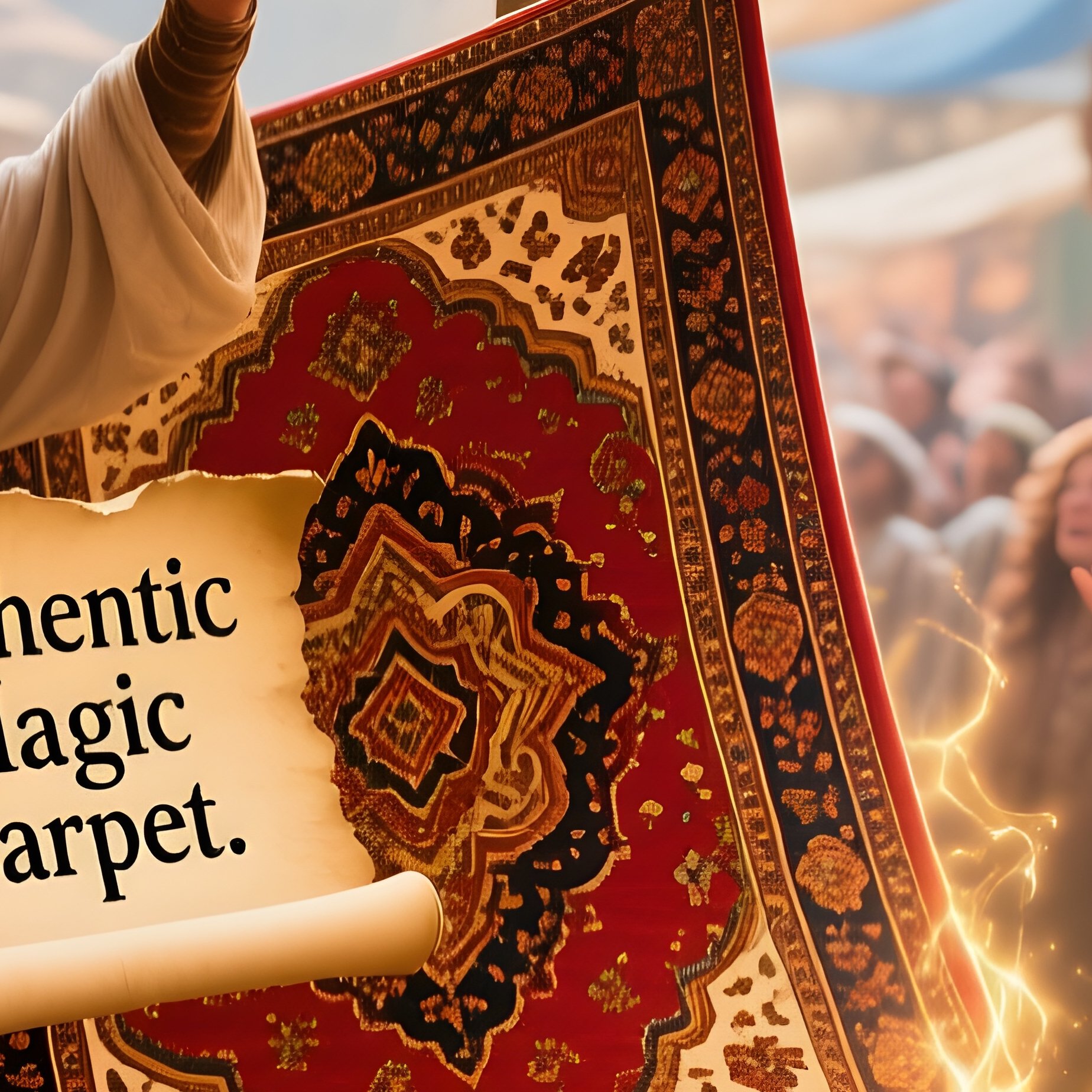 Flying Carpet Rug Merchant Selling Hoovering Carpet - Full Resolution Quality Preview