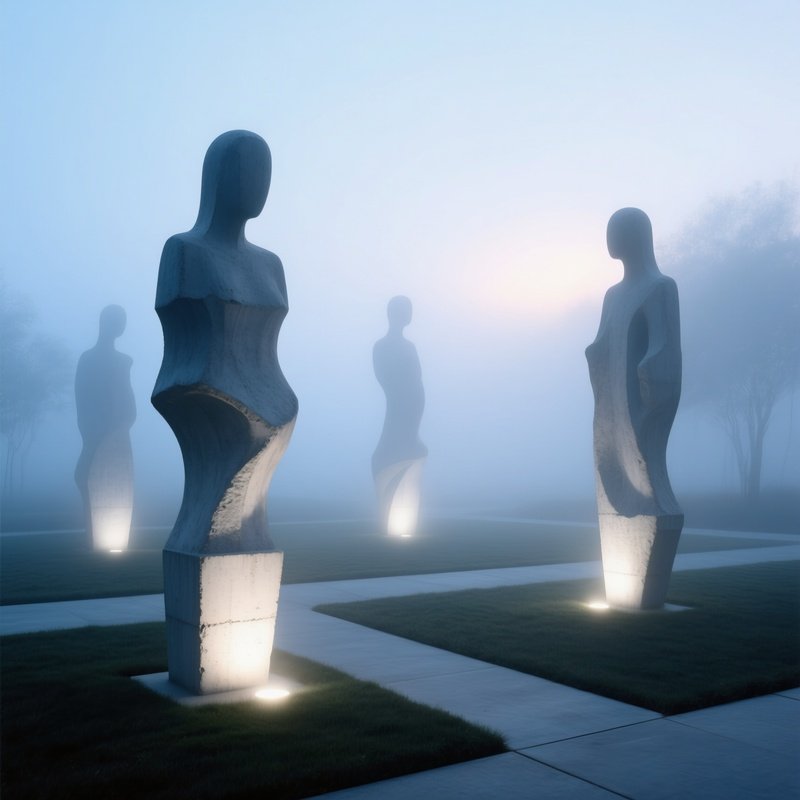 Foggy Dawn Concrete Sculpture Garden