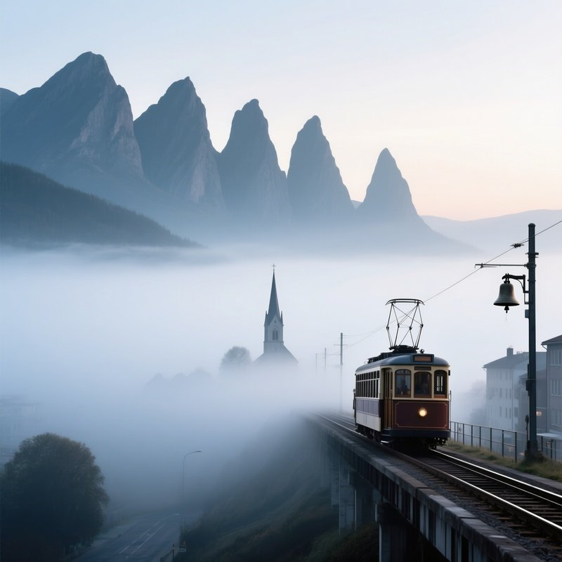 Foggy Dawn Seven Sisters Tram Church Bells