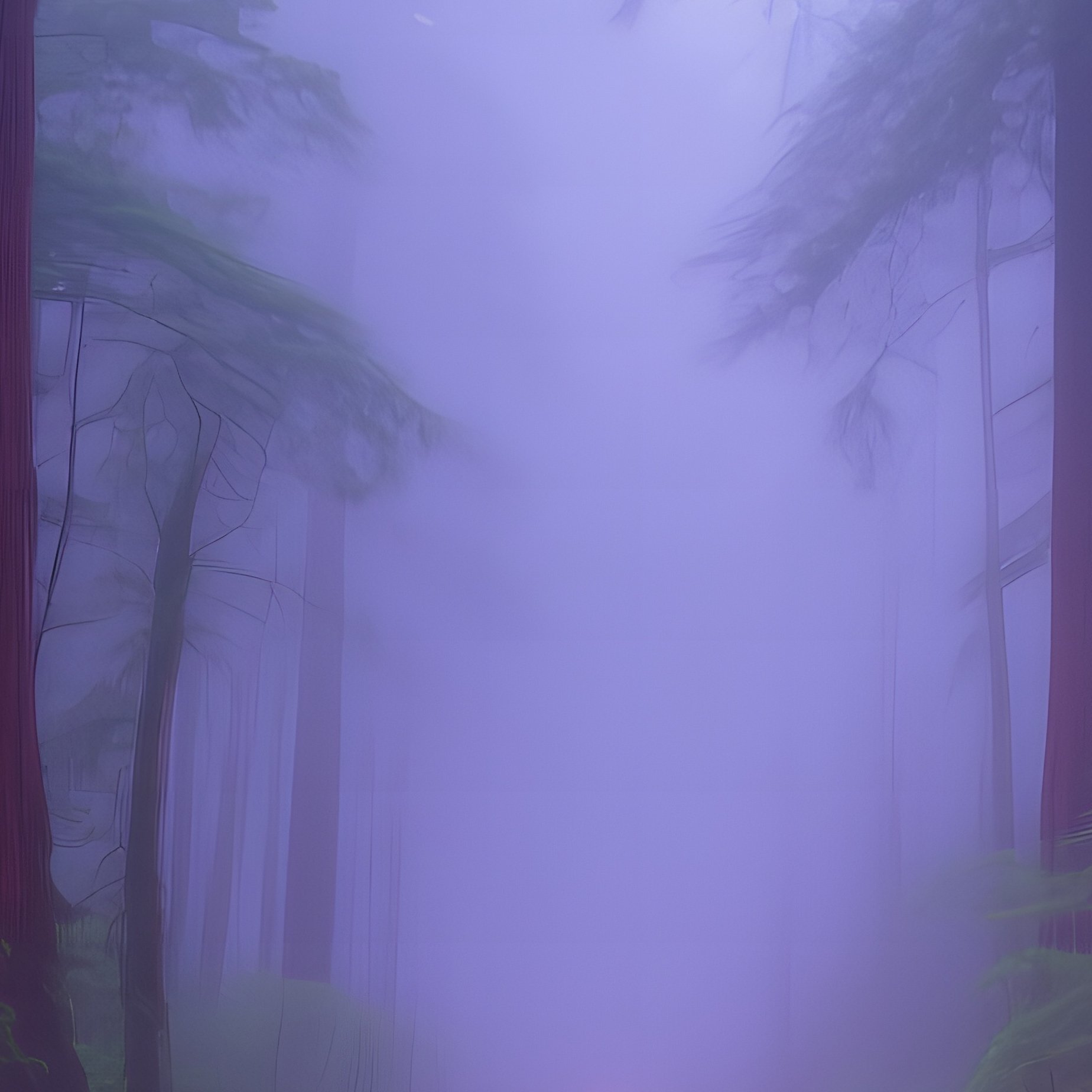 Foggy Twilight Path Through Glowing Redwoods - Full Resolution Quality Preview