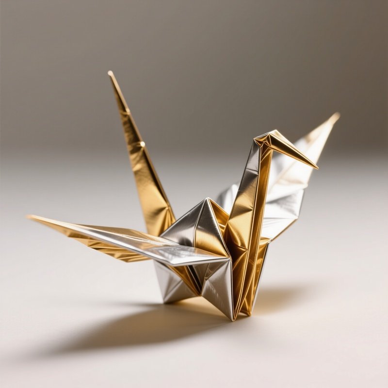 Foil Origami Crane Gold Silver Bimetal