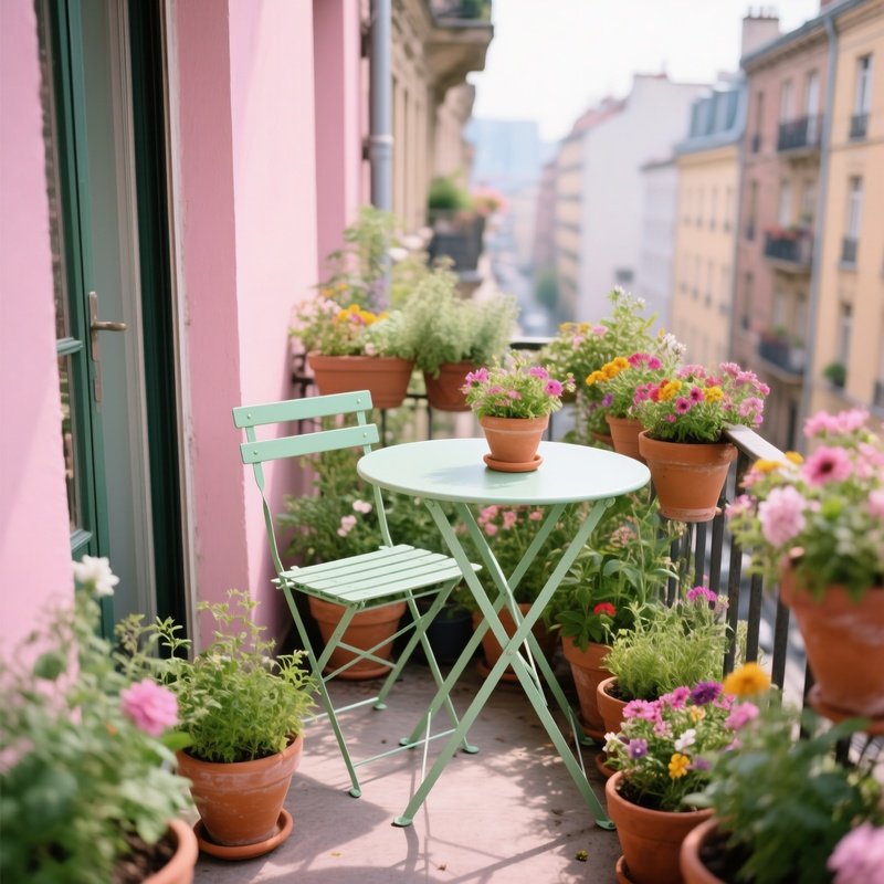 Foldable Metal Bistro Set Pastel Green City Balcony