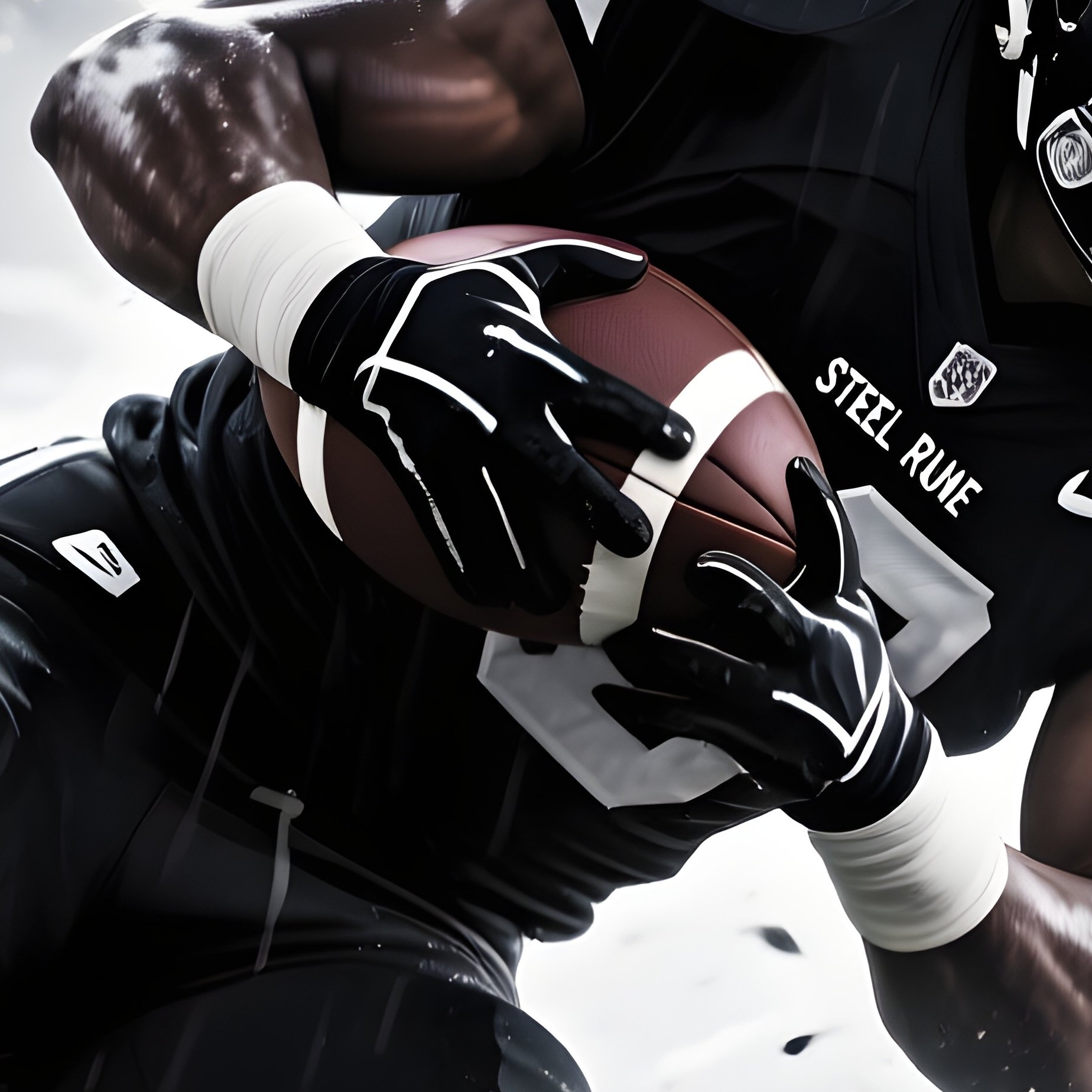 Football Player Steel Rune Tackling Through Rain And Sparks - Full Resolution Quality Preview