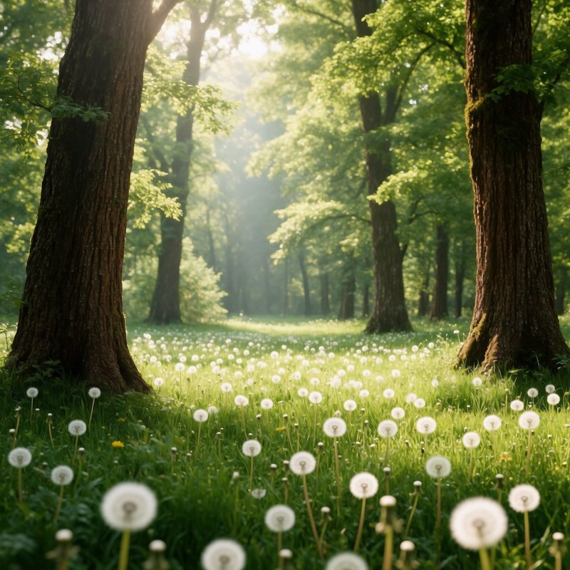 Forest Clearing With Dandelions Forest Dandelion