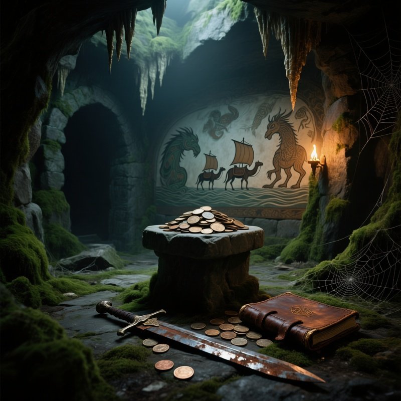 Forgotten Treasure Chamber With Coins And Ancient Artifacts