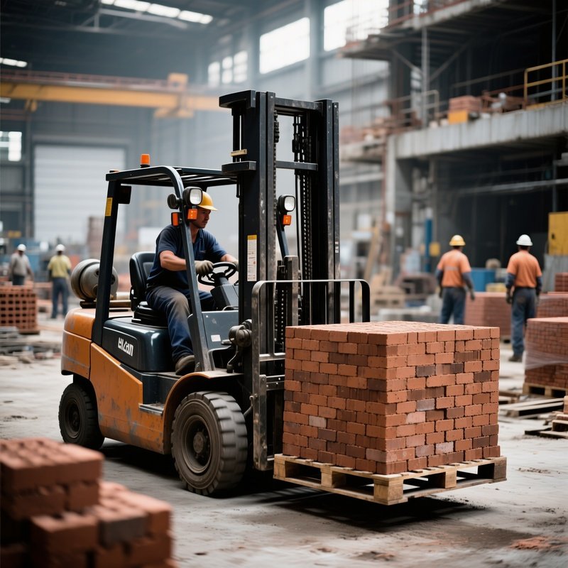 Forklift Moving Pallets Bricks Site