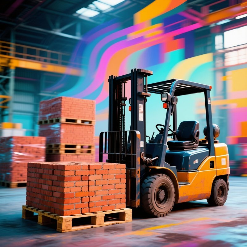 Forklift Moving Pallets Bricks Site Abstract