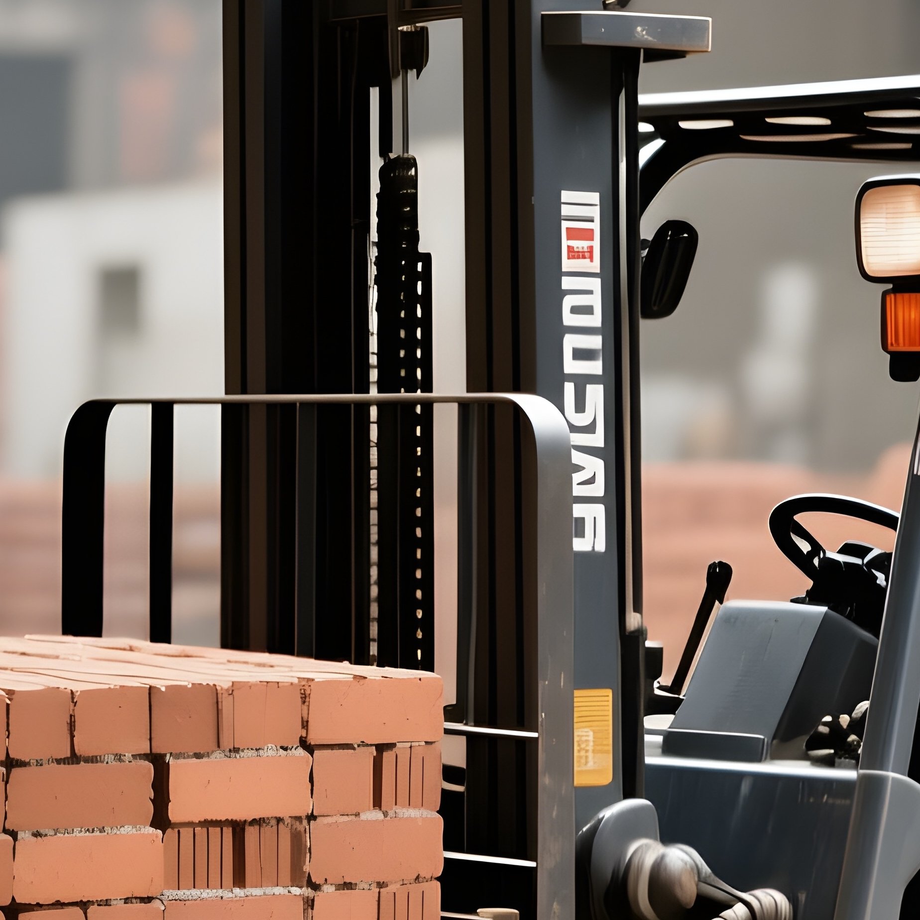 Forklift Moving Pallets Of Bricks Across The Site - Full Resolution Quality Preview