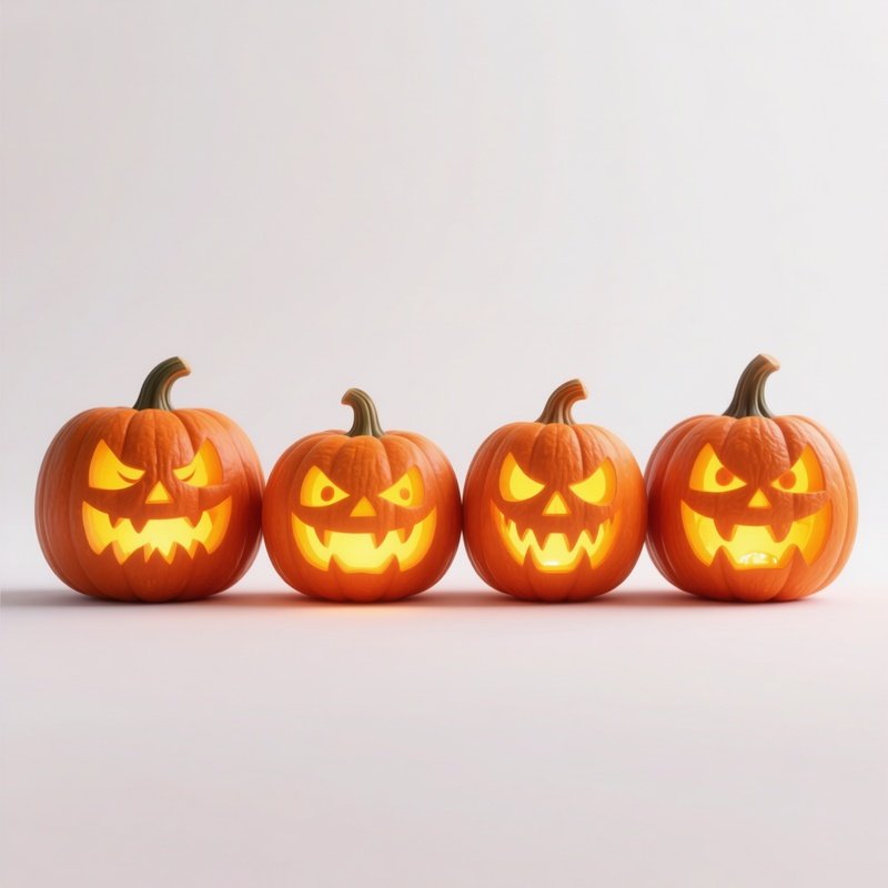 Four Carved Pumpkins Halloween Pumpkin