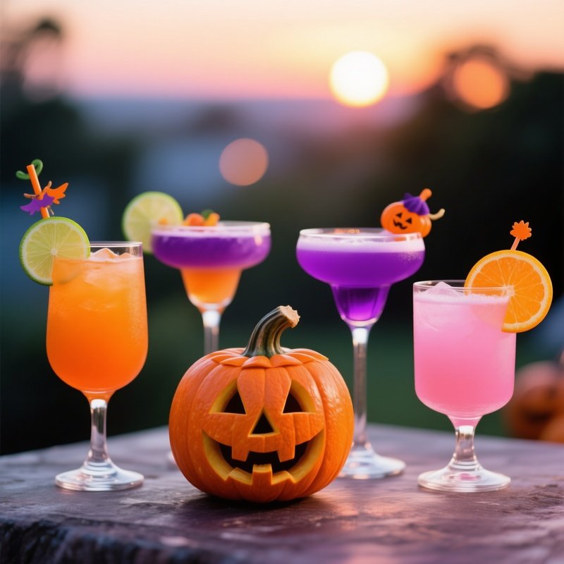 Four Colorful Cocktails Arranged On A Table Cocktails Drinks