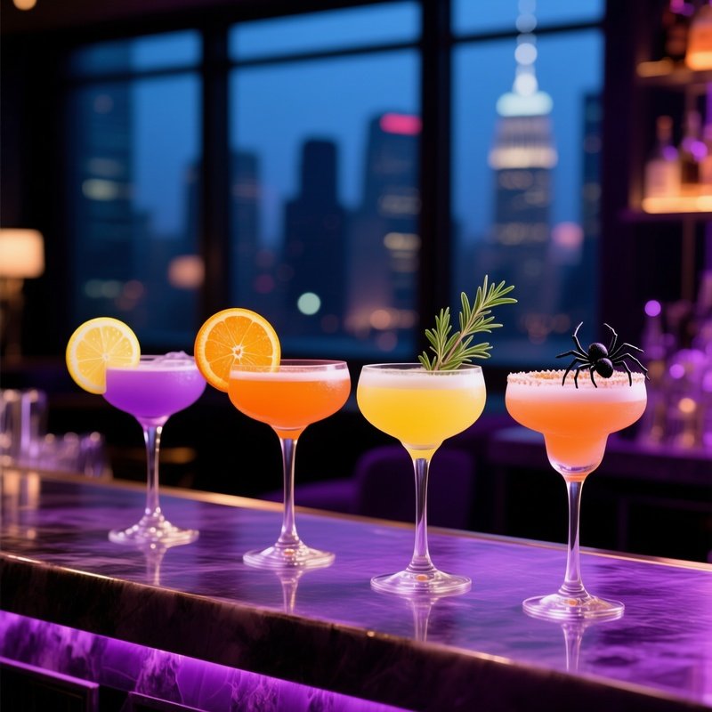 Four Colorful Cocktails In A Bar Setting Cocktails Bar