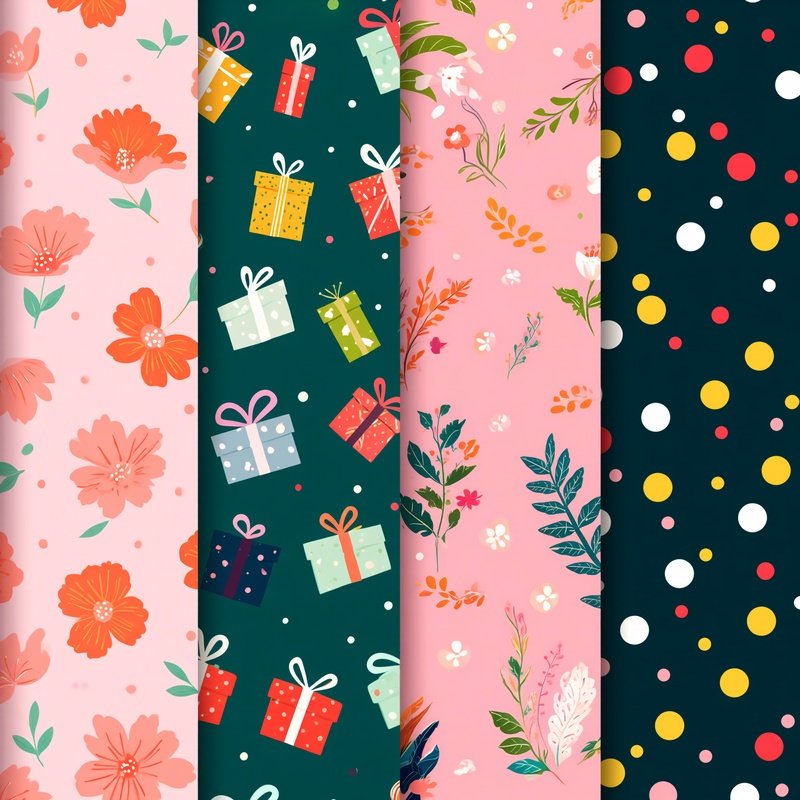 Four Distinct Patterned Panels Festive Patterns