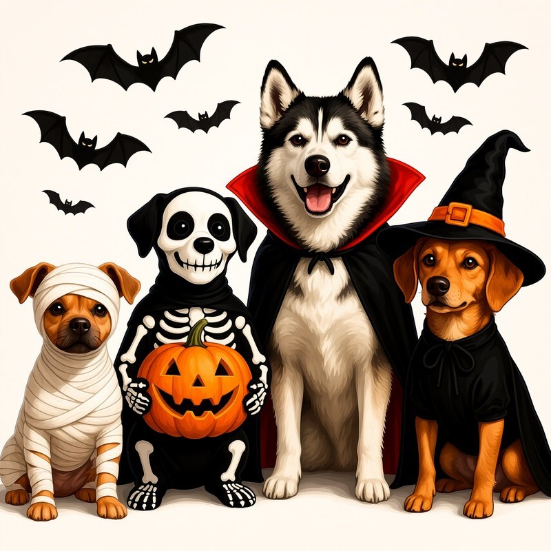 Four Dogs Dressed In Halloween Costumes Halloween Dogs