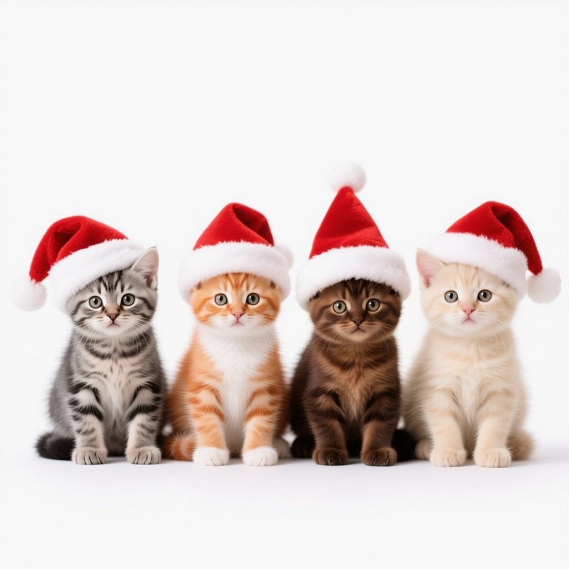 Four Kittens Wearing Santa Hats Kittens Santa Hats