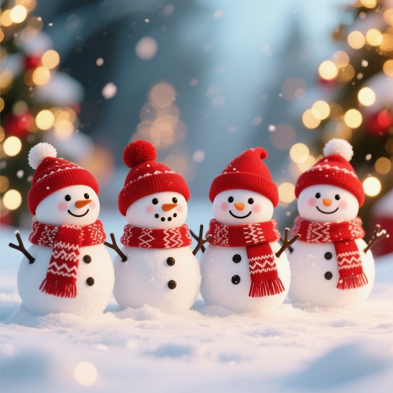 Four Snowmen Dressed In Festive Attire Snowmen Holiday