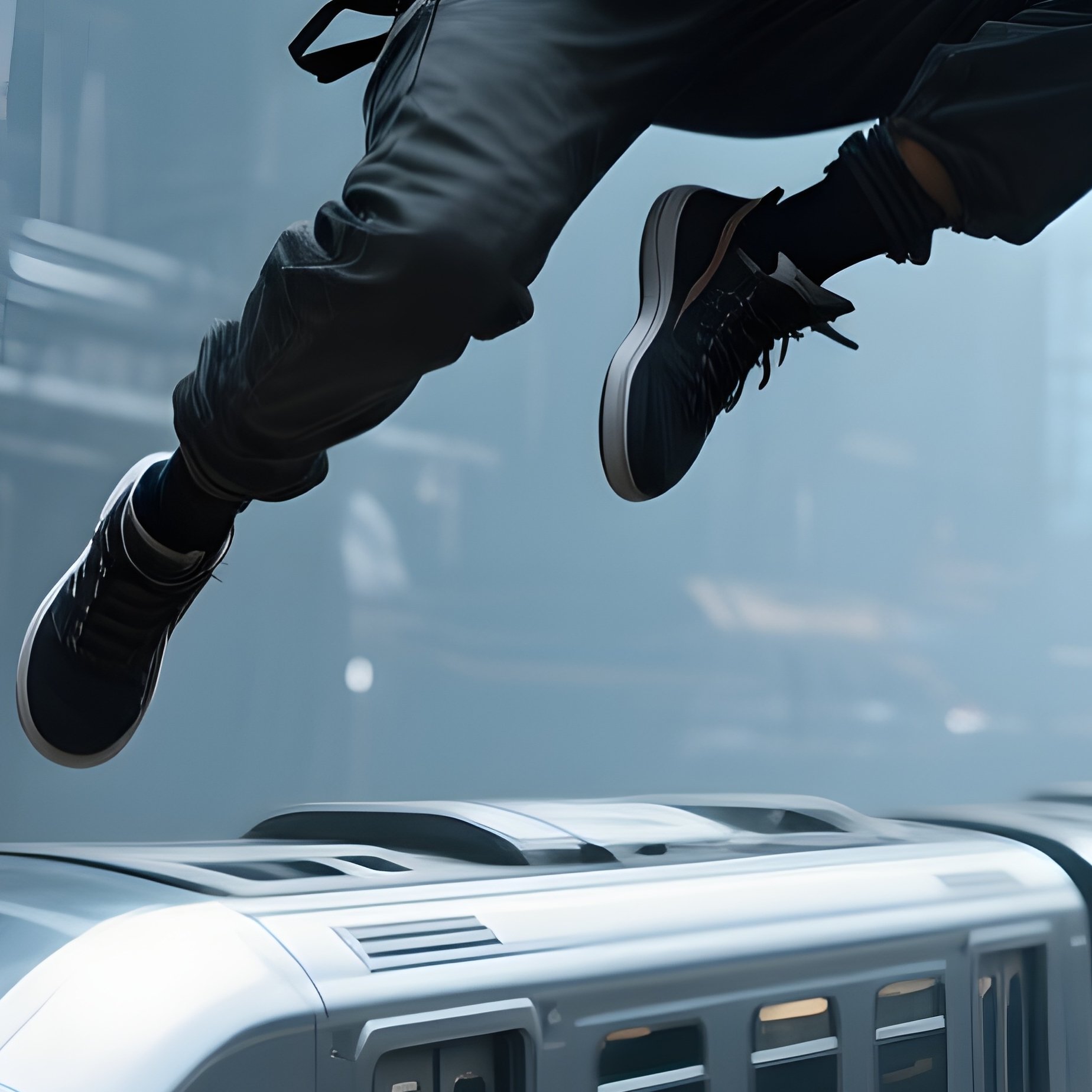 Freerunner Draco Leap Vaulting Over Moving Trains Science Fiction - Full Resolution Quality Preview