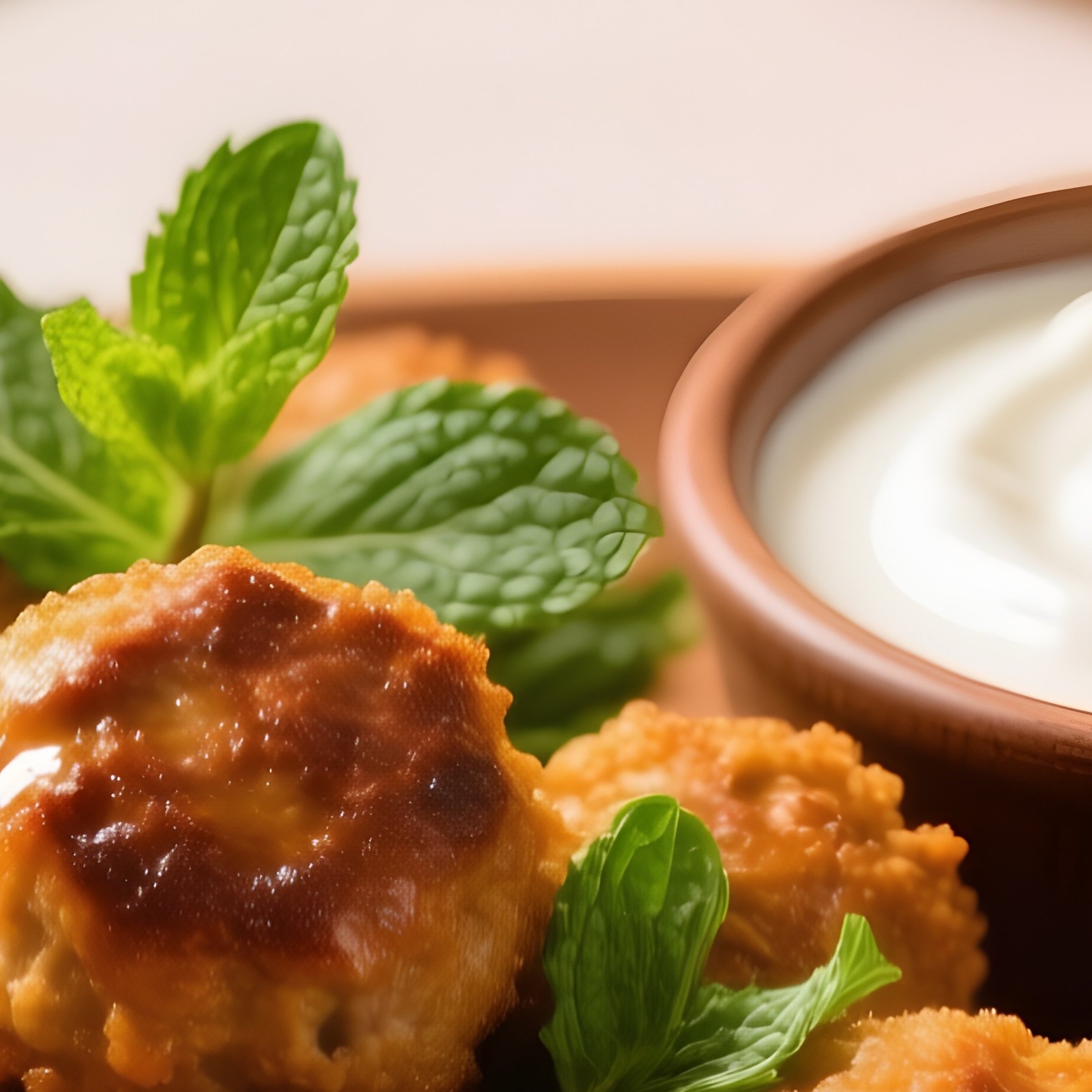 Fried Lamb Meatballs With Mint And Yogurt Sauce - Full Resolution Quality Preview