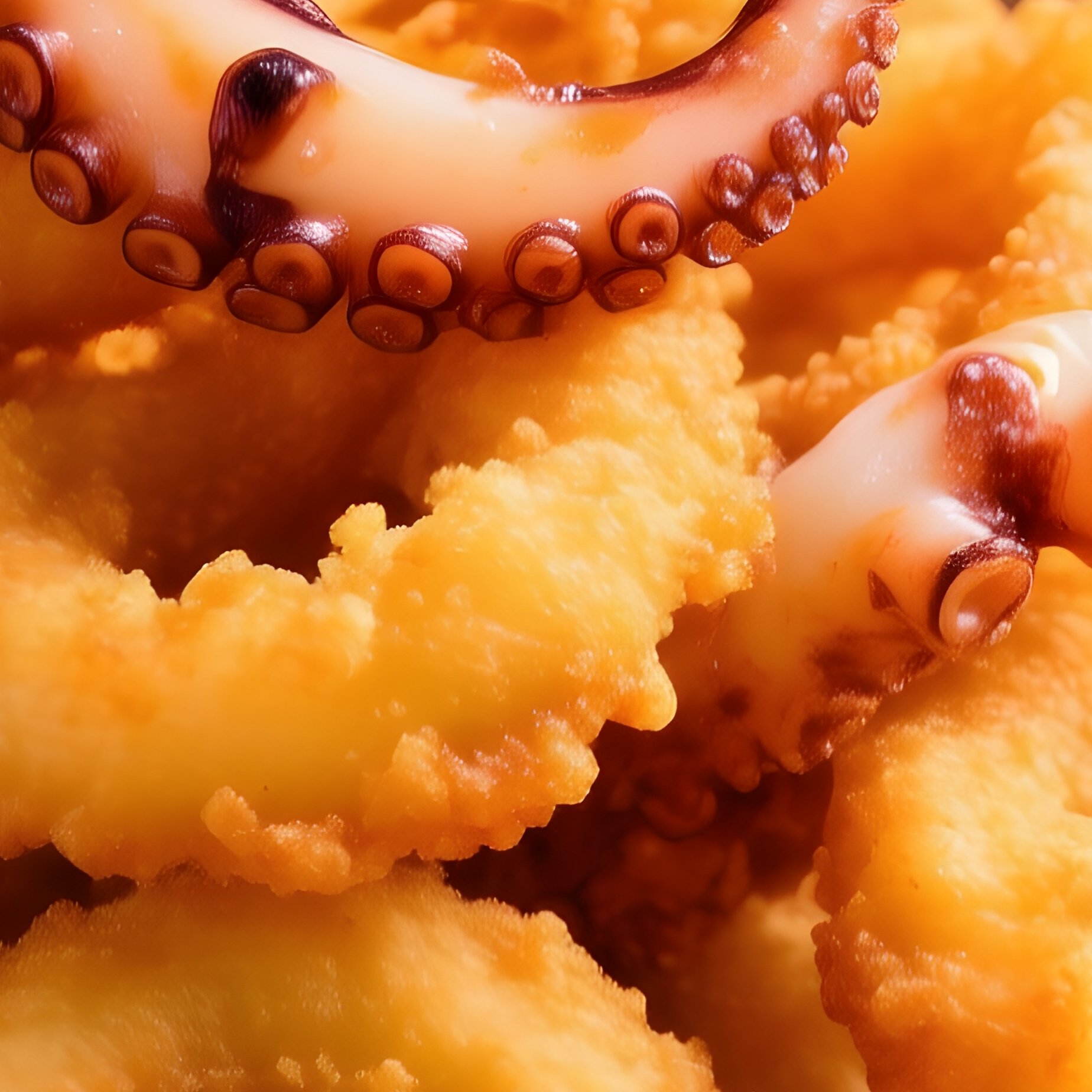 Fried Squid Rings And Tentacles With Marinara And Lemon - Full Resolution Quality Preview