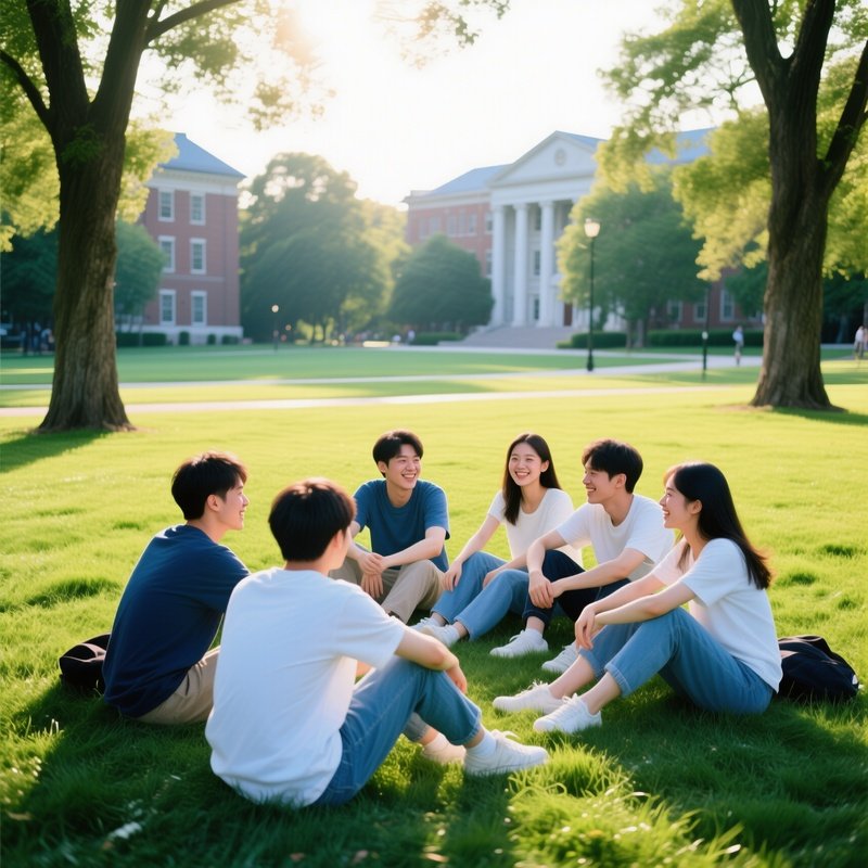 Friends On Campus Lawn