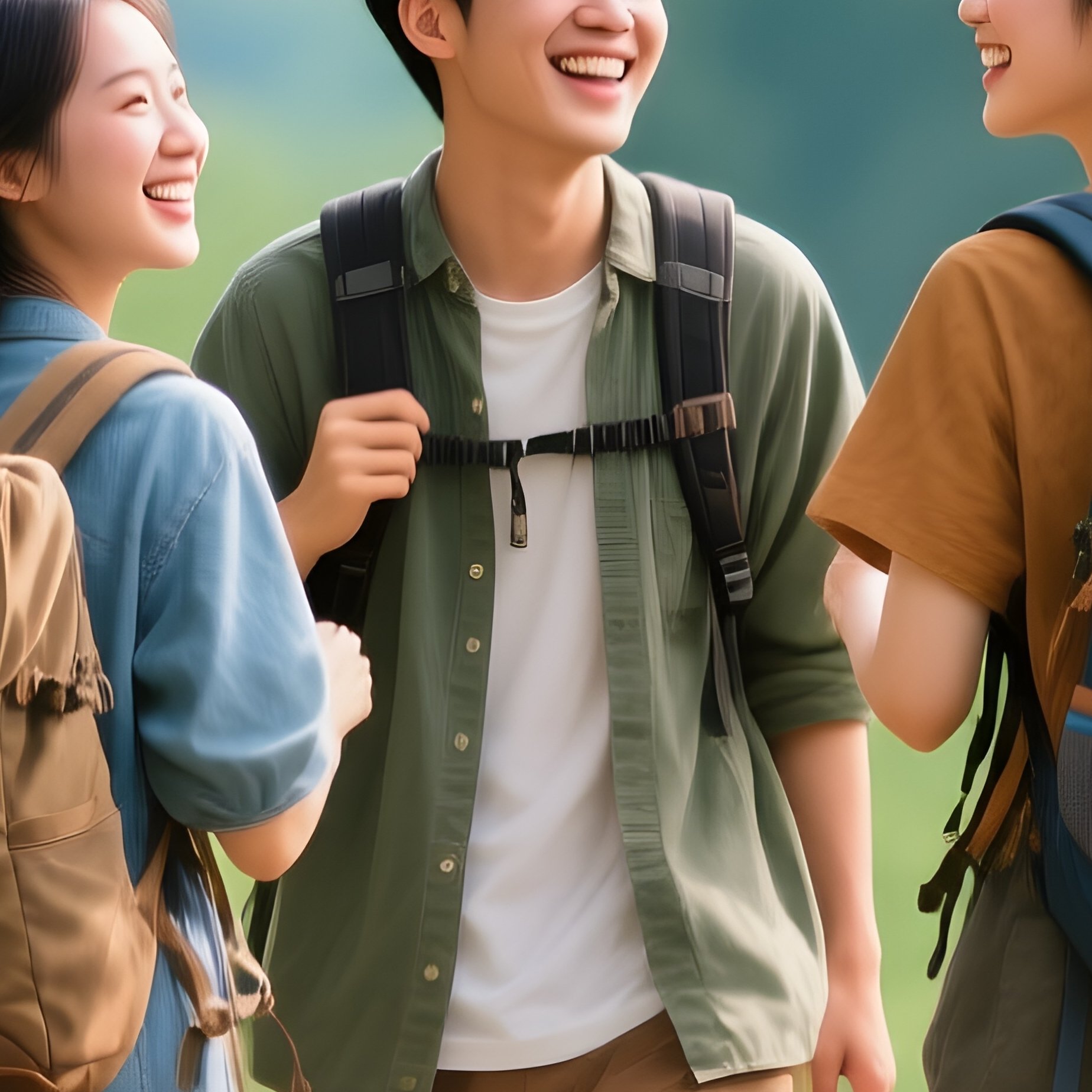 Friends Walking Backpacks Outdoor Scene - Full Resolution Quality Preview
