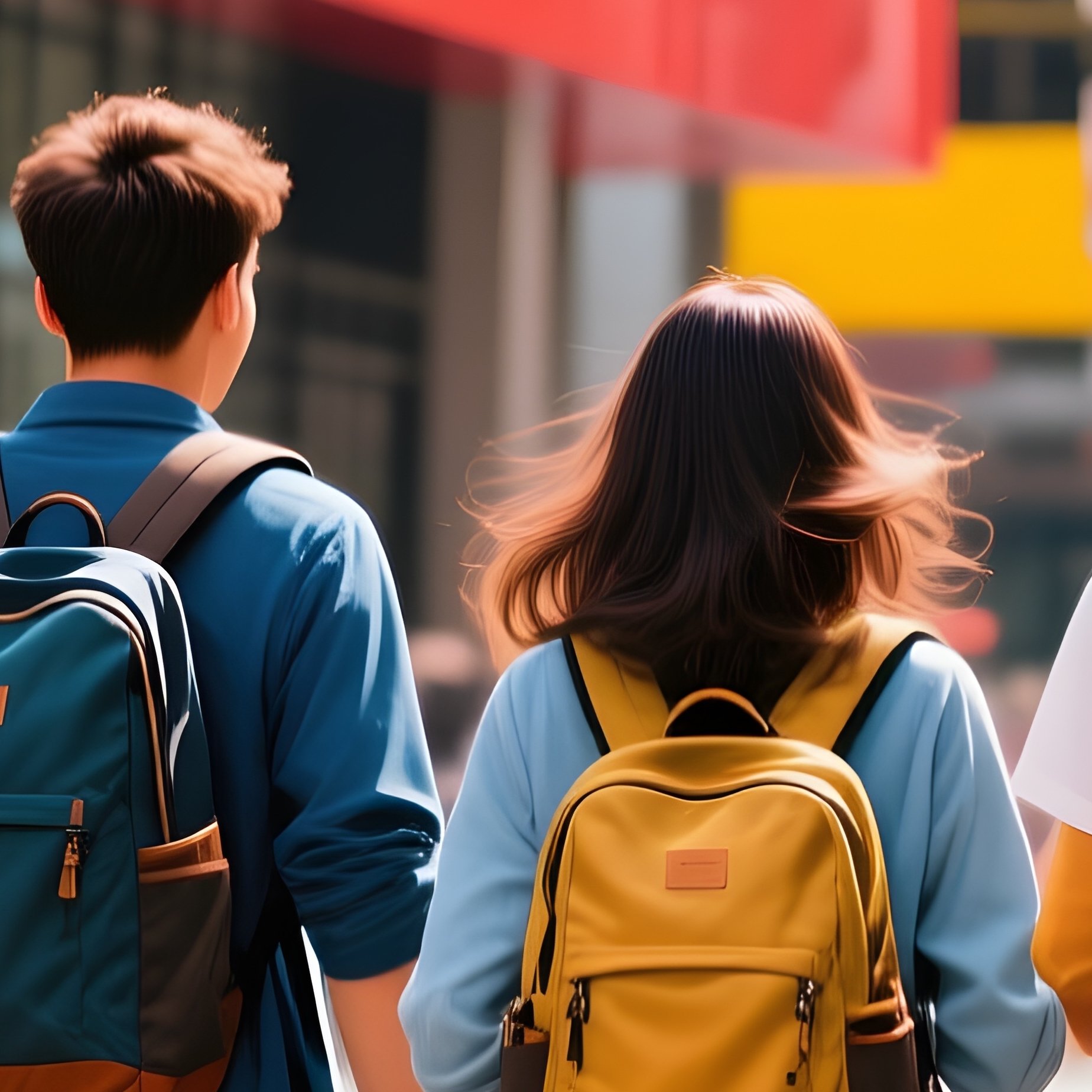 Friends Walking Backpacks Urban Scene - Full Resolution Quality Preview
