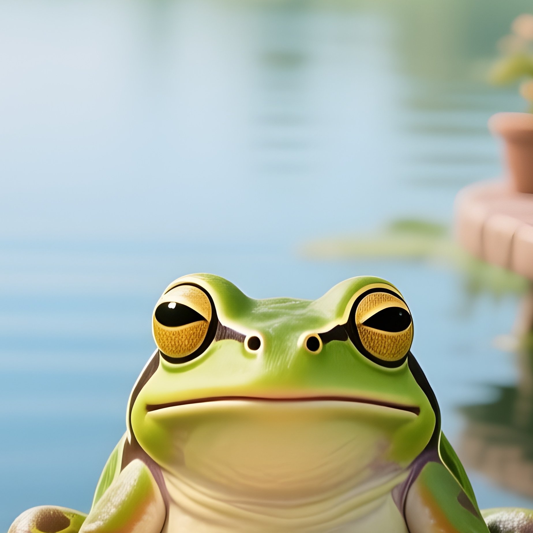 Frog Drinking Tea Floating Lily Pad Cafe - Full Resolution Quality Preview