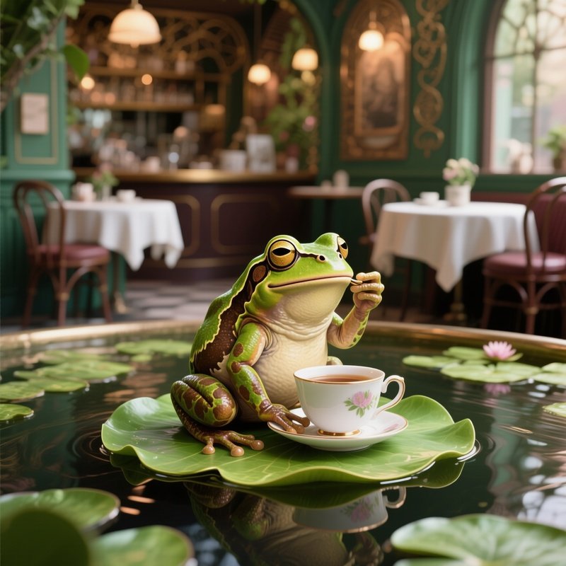 Frog_Drinking_Tea_On_A_Lilypad_Cafe_3