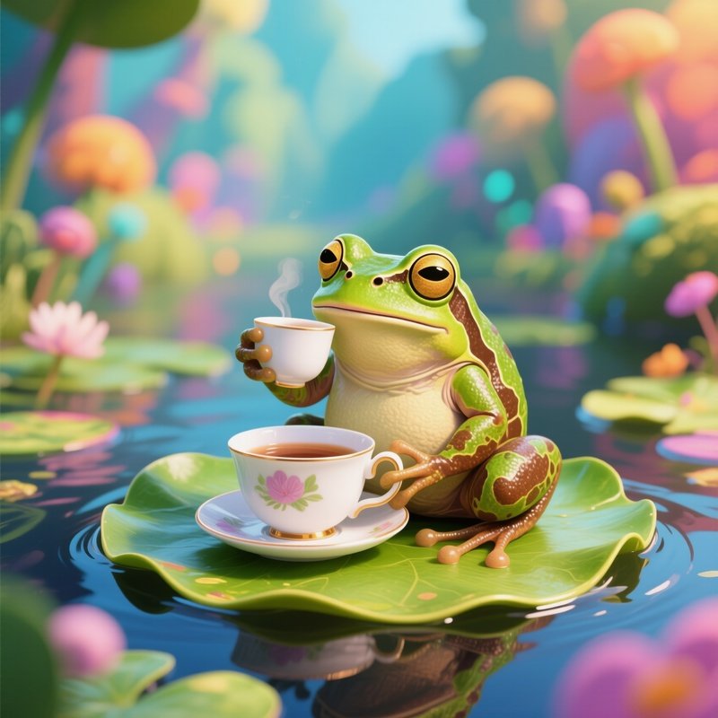 Frog_Drinking_Tea_On_A_Lilypad_Cafe_5