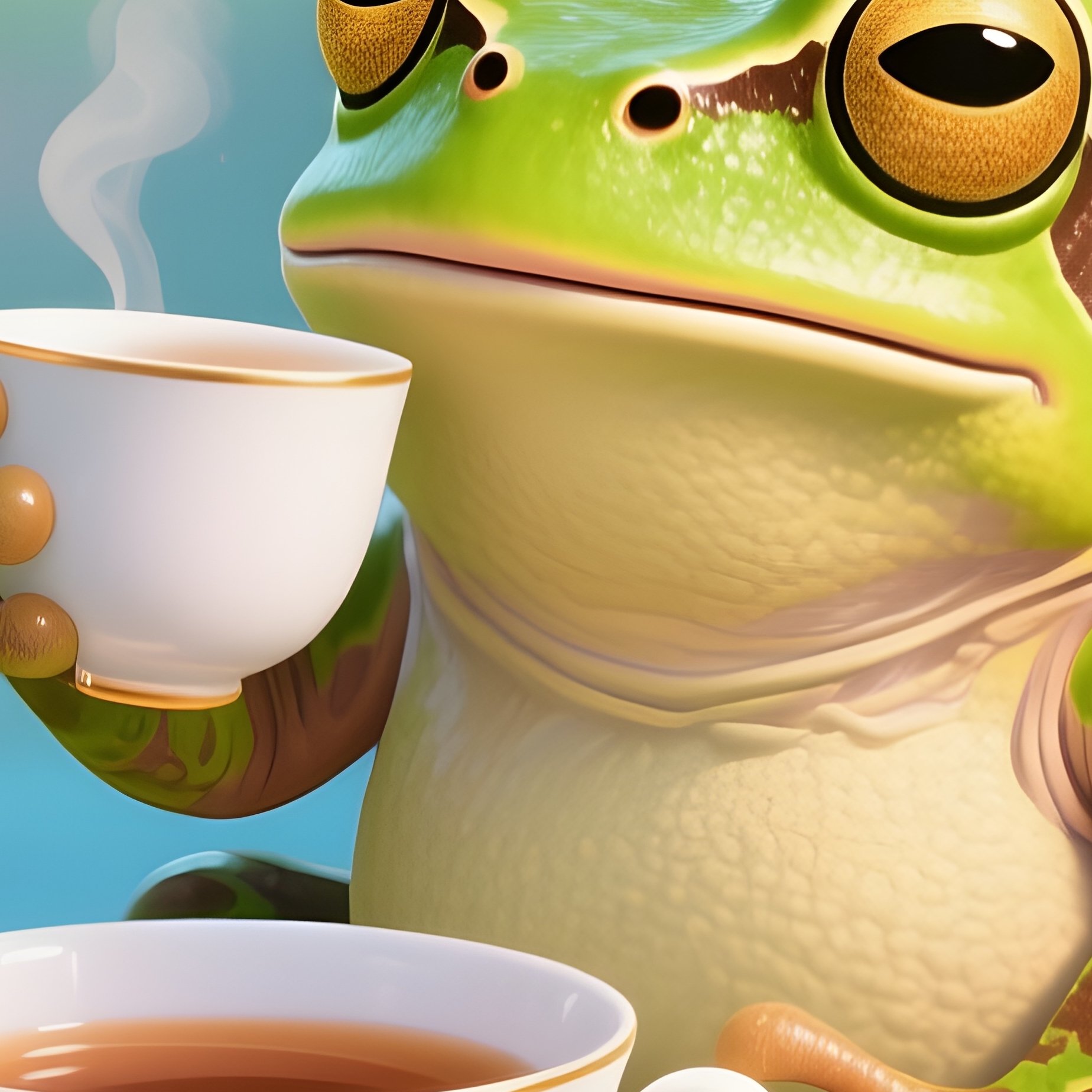 Frog Drinking Tea On A Lilypad Cafe 5 - Full Resolution Quality Preview