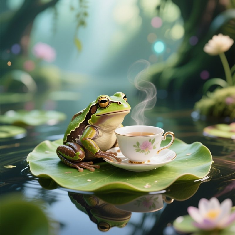 Frog_Drinking_Tea_On_A_Lilypad_Cafe