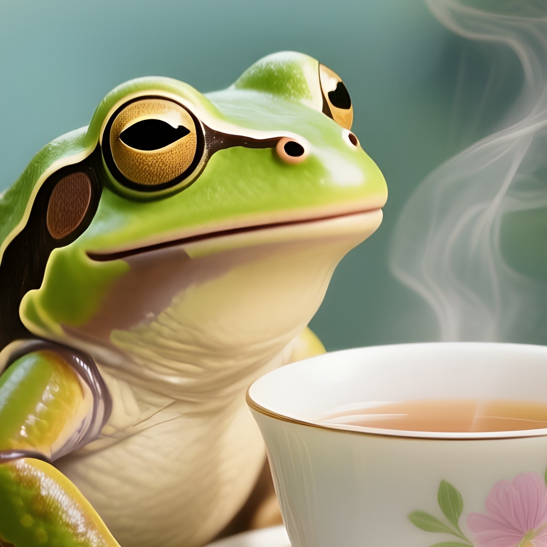 Frog Drinking Tea On A Lilypad Cafe - Full Resolution Quality Preview