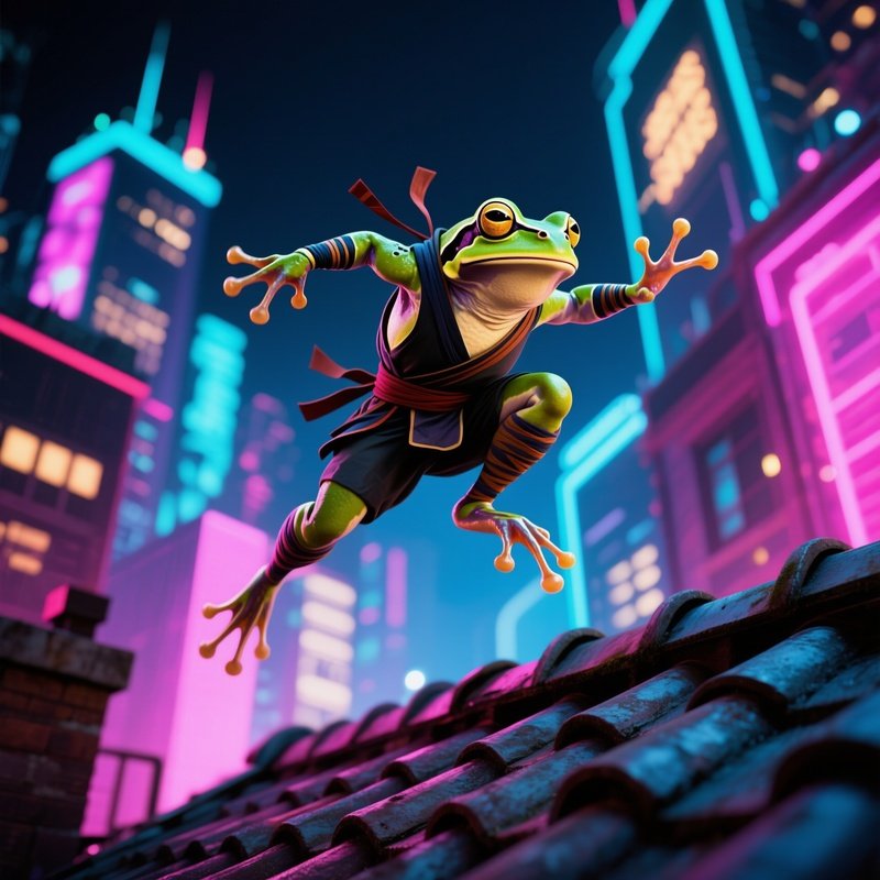 Frog Ninja Neon City Rooftops