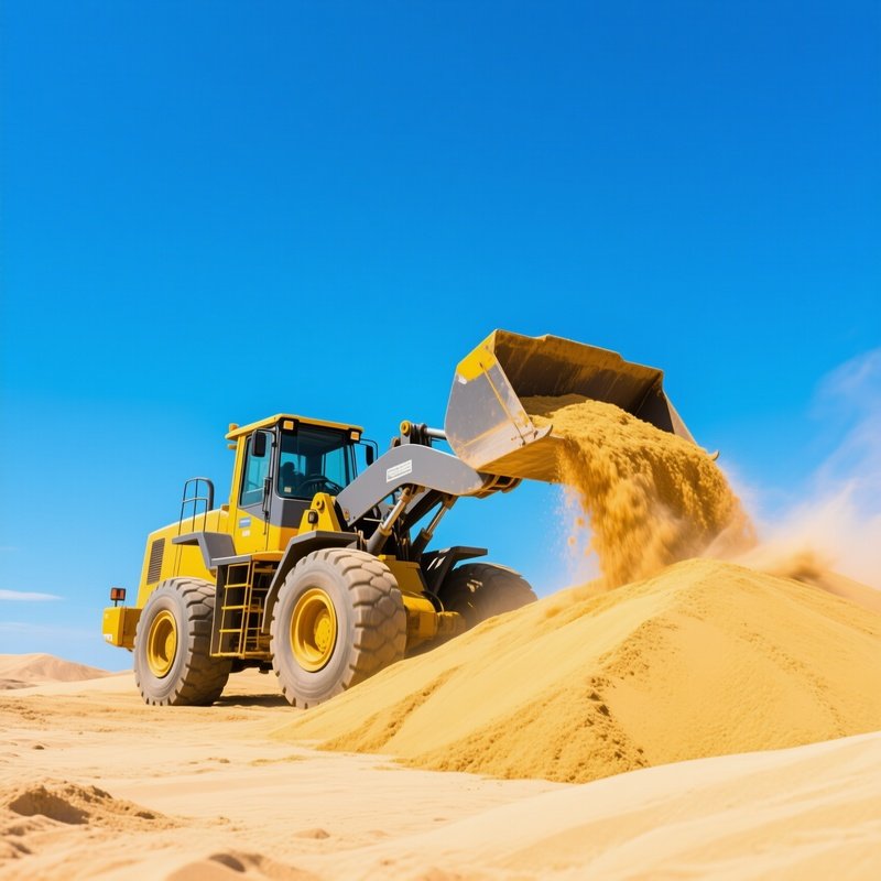 Front Loader Moving Sand Under Clear Blue Skies