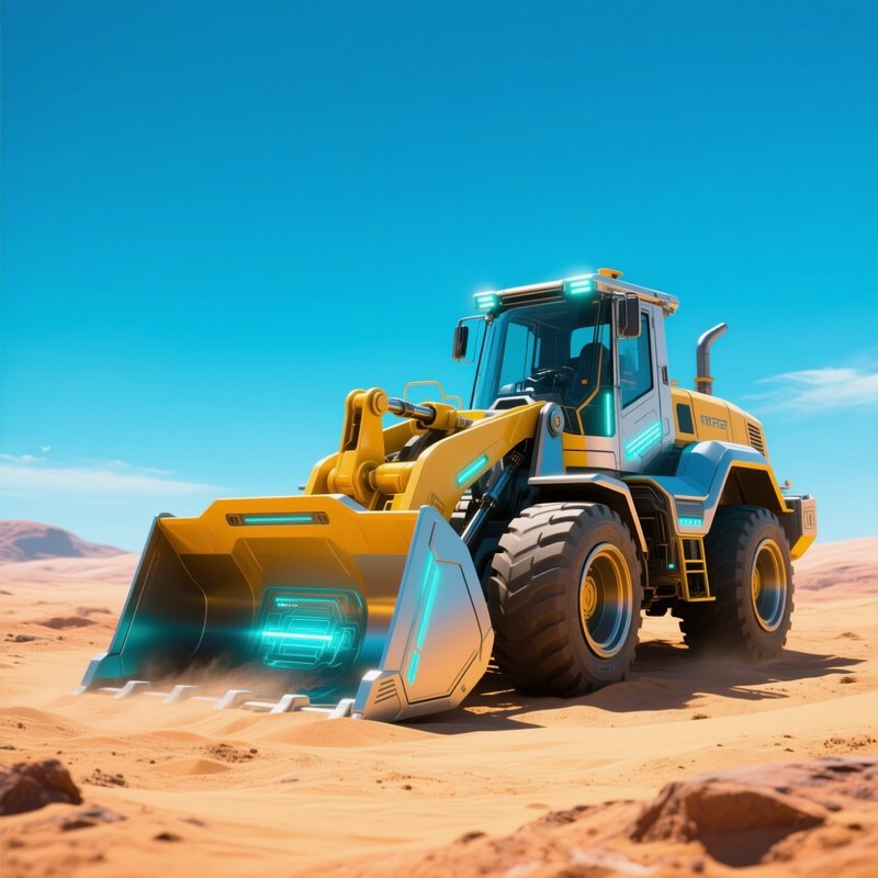 Front Loader Moving Sand Under Clear Blue Skies Science Fiction