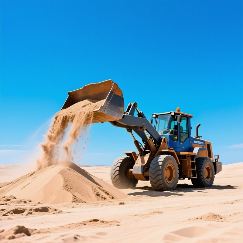 Front Loader Moving Sand Under Clear Blue Skies