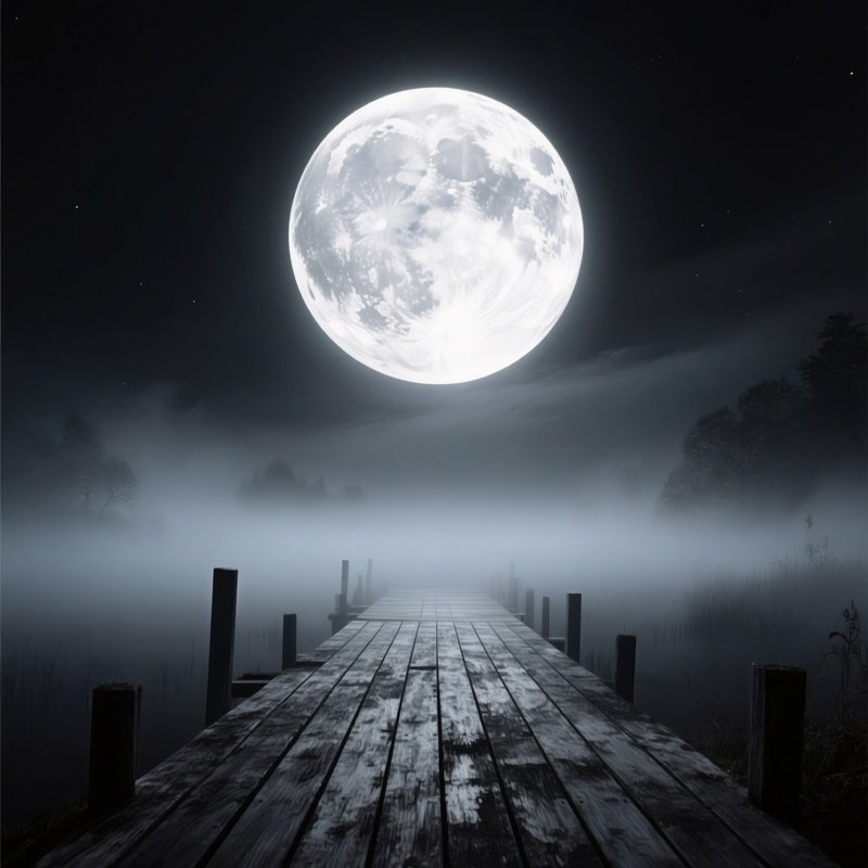 Full Moon Over A Wooden Deck Moon Night