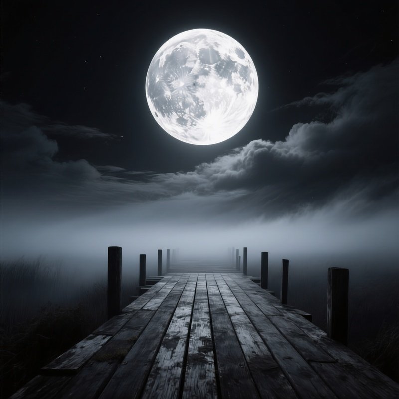 Full Moon Over A Wooden Deck Moon Night Sky