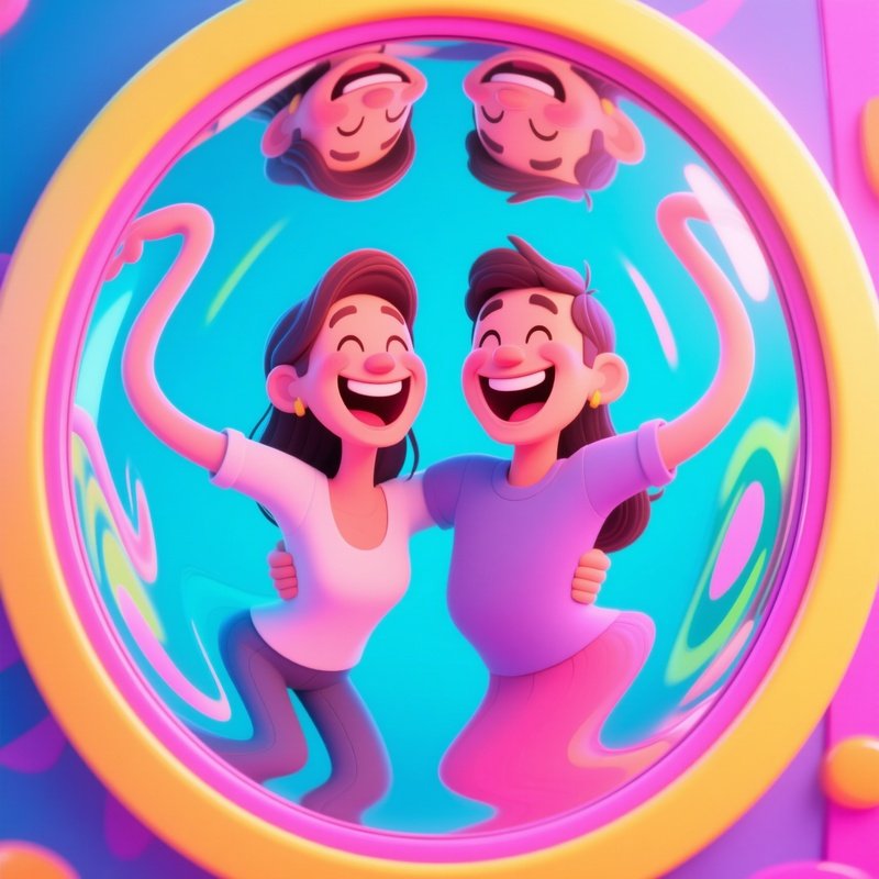 Funhouse Mirror Distorting Laughing Couple