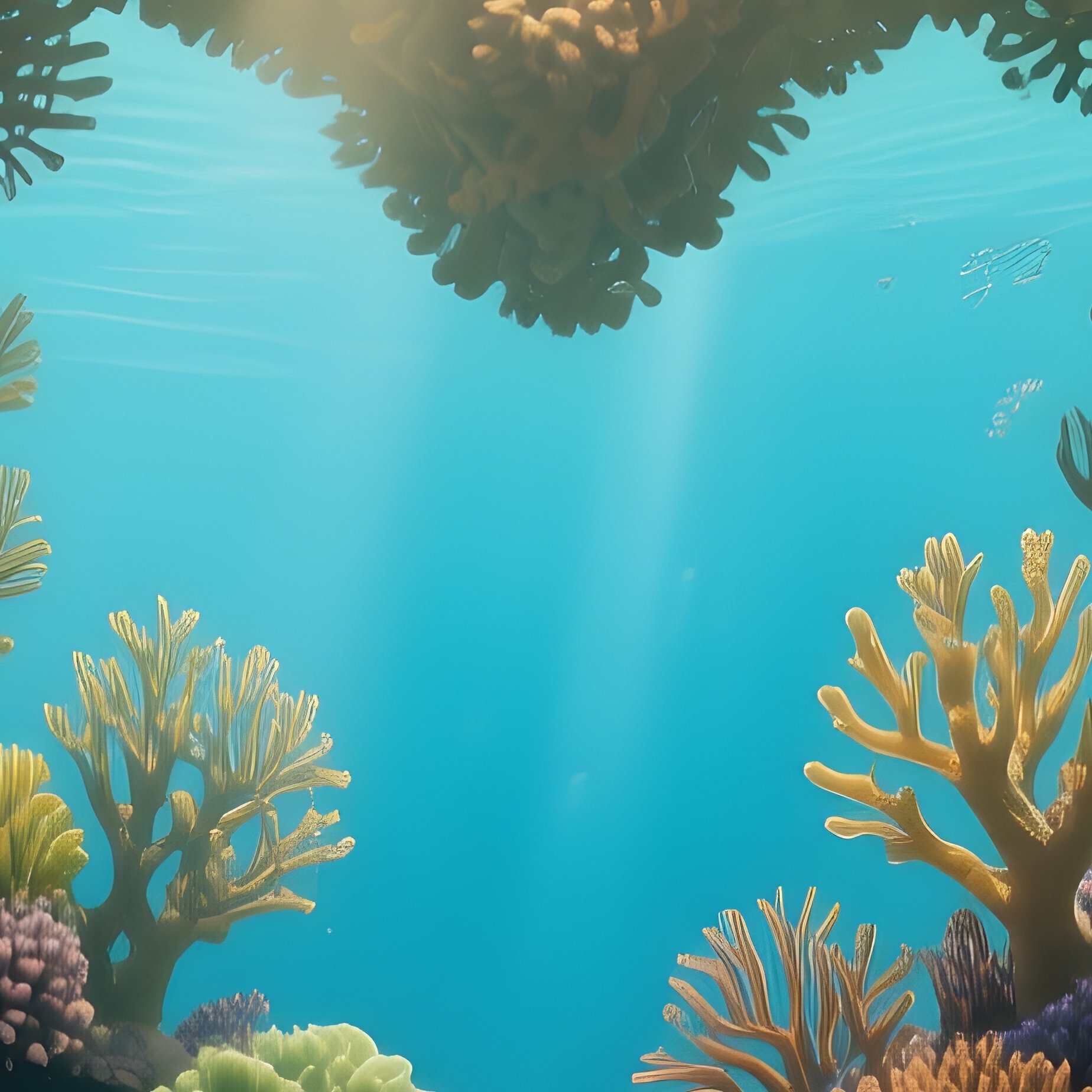 Future Underwater Heart Shaped Coral Reef In Golden Sunlight - Full Resolution Quality Preview