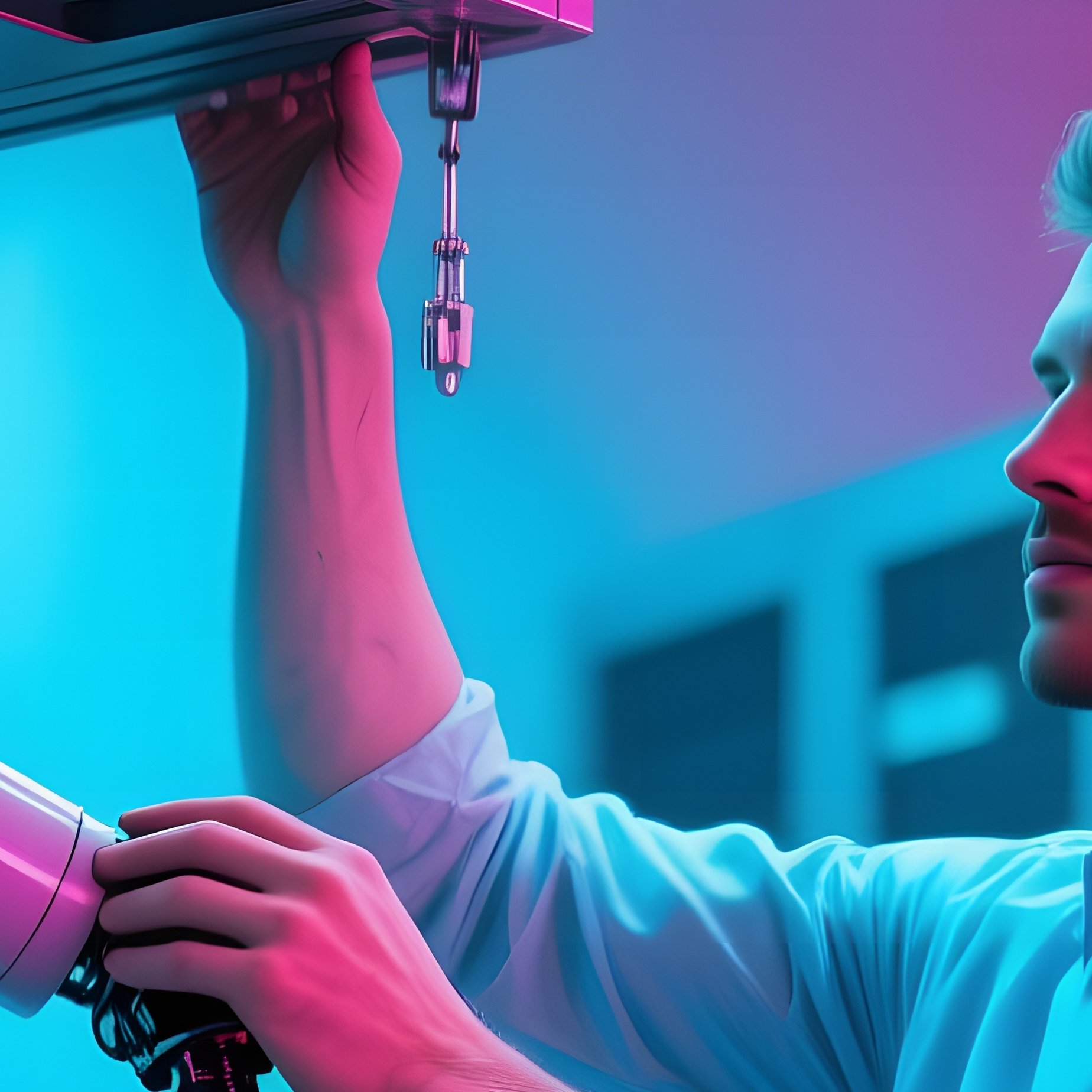 Futuristic Ai Lab With Suspended Servers And Engineer - Full Resolution Quality Preview