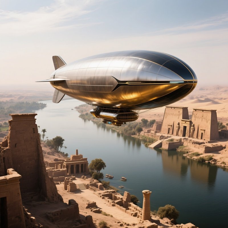 Futuristic Airship Above Nile Valley